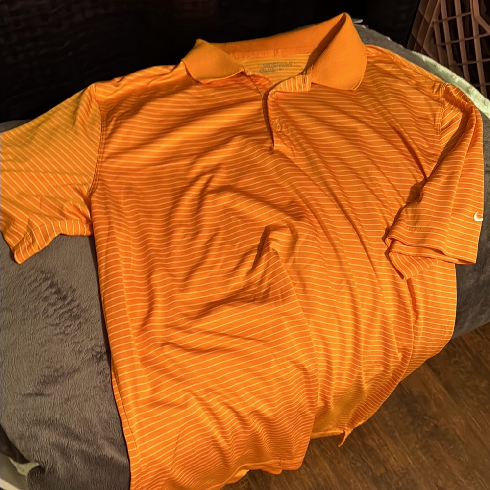 Nike Men's Striped Orange Polo Shirt